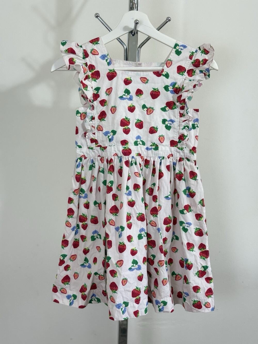 Petit Peony Girls Strawberry Print Dress Flutter Sleeve Cotton Sundress Size 8Y